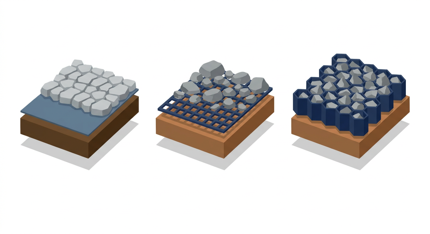 Illustration of the three types of geosynthetic reinforcement