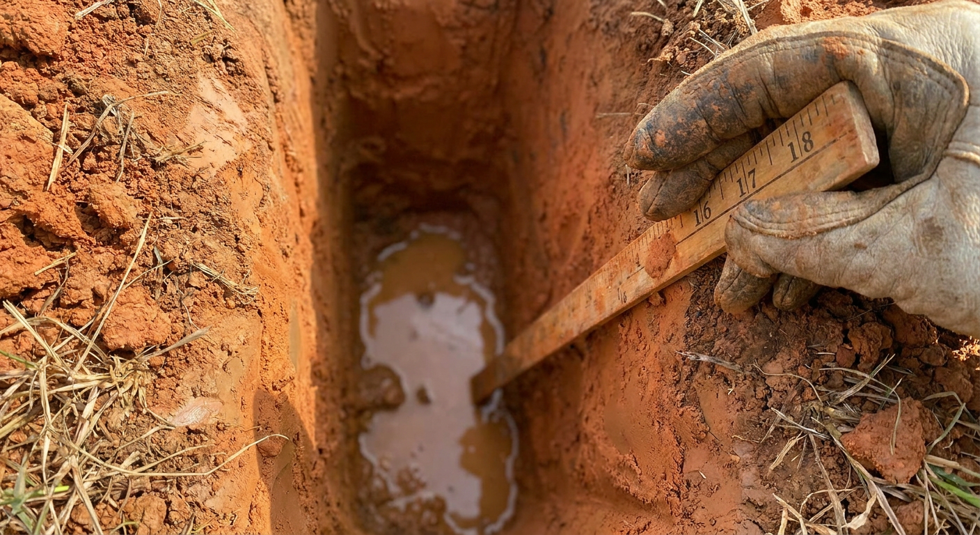 Measuring water level in a soil percolation test hole