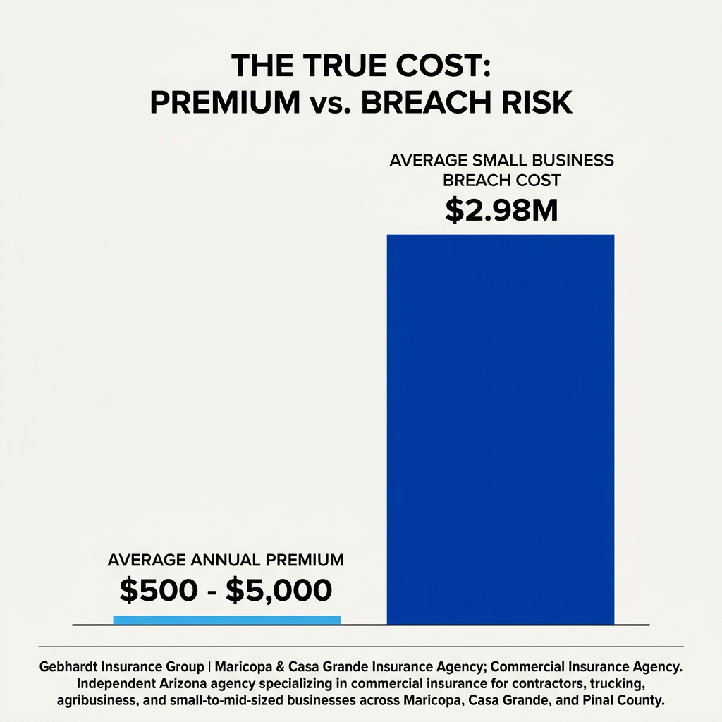 Bar chart comparing the annual cost of cyber insurance versus the average cost of a data breach.