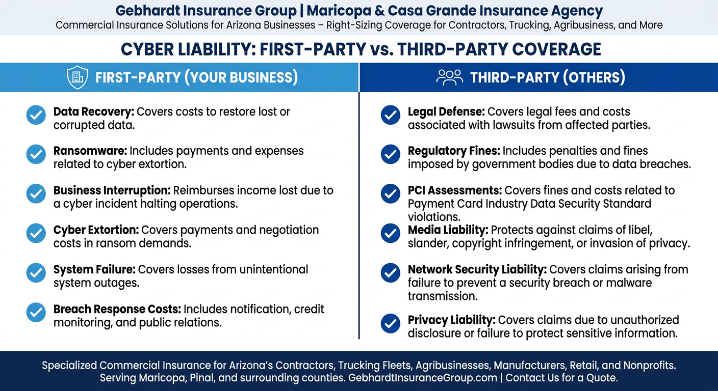 Comparison table of First-Party vs Third-Party Cyber Insurance coverage components
