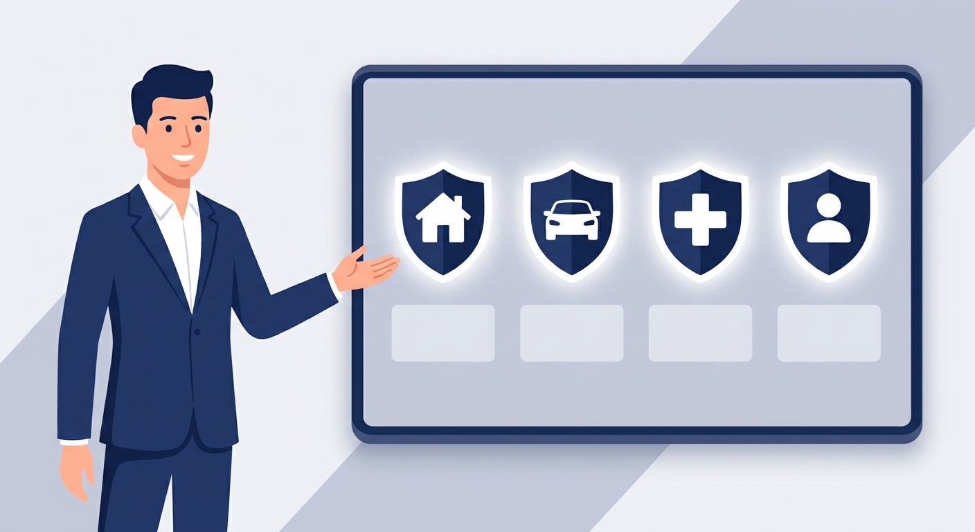 Vector illustration of a person comparing multiple insurance options