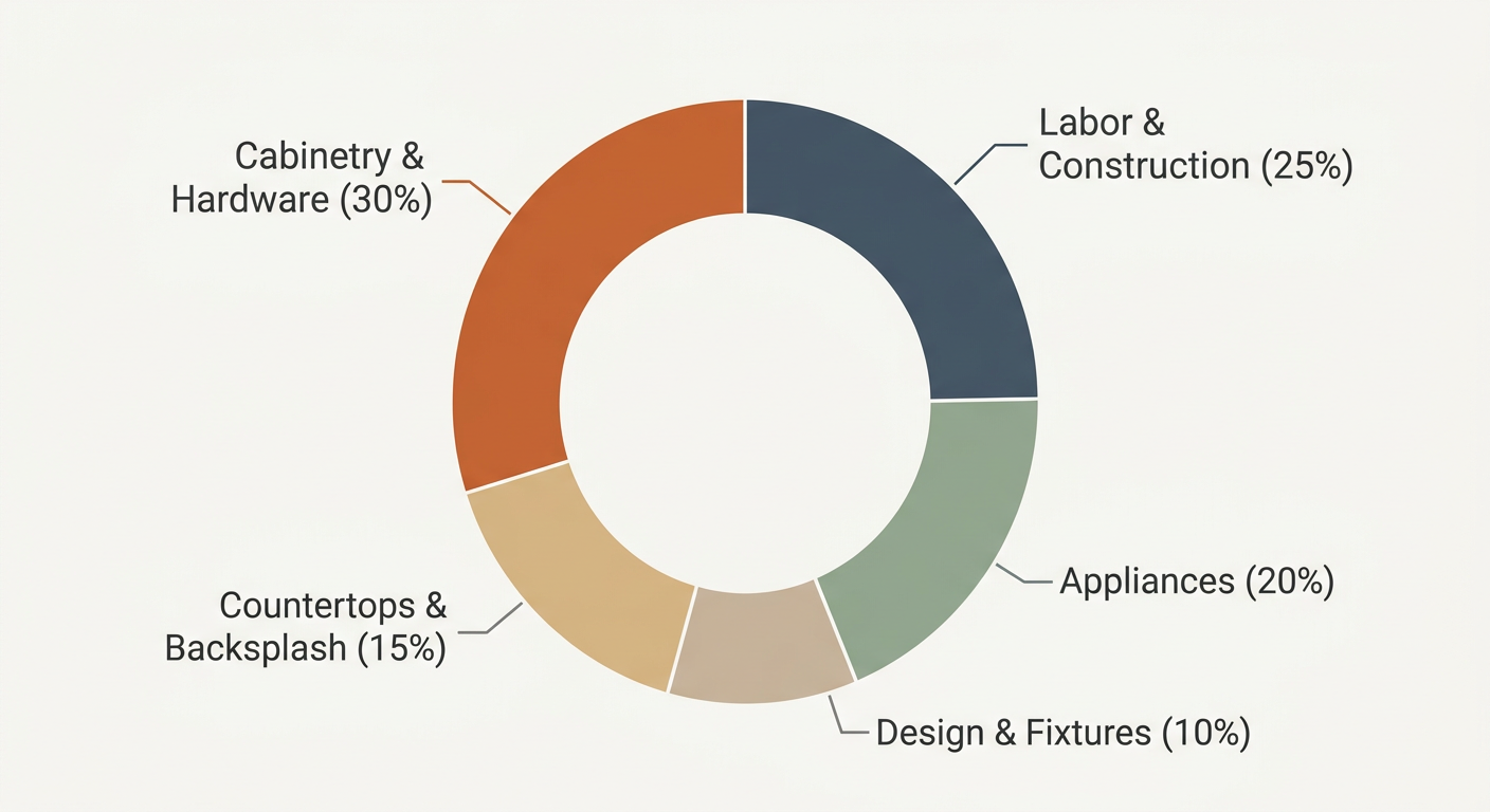 Donut chart showing typical luxury kitchen renovation budget allocation