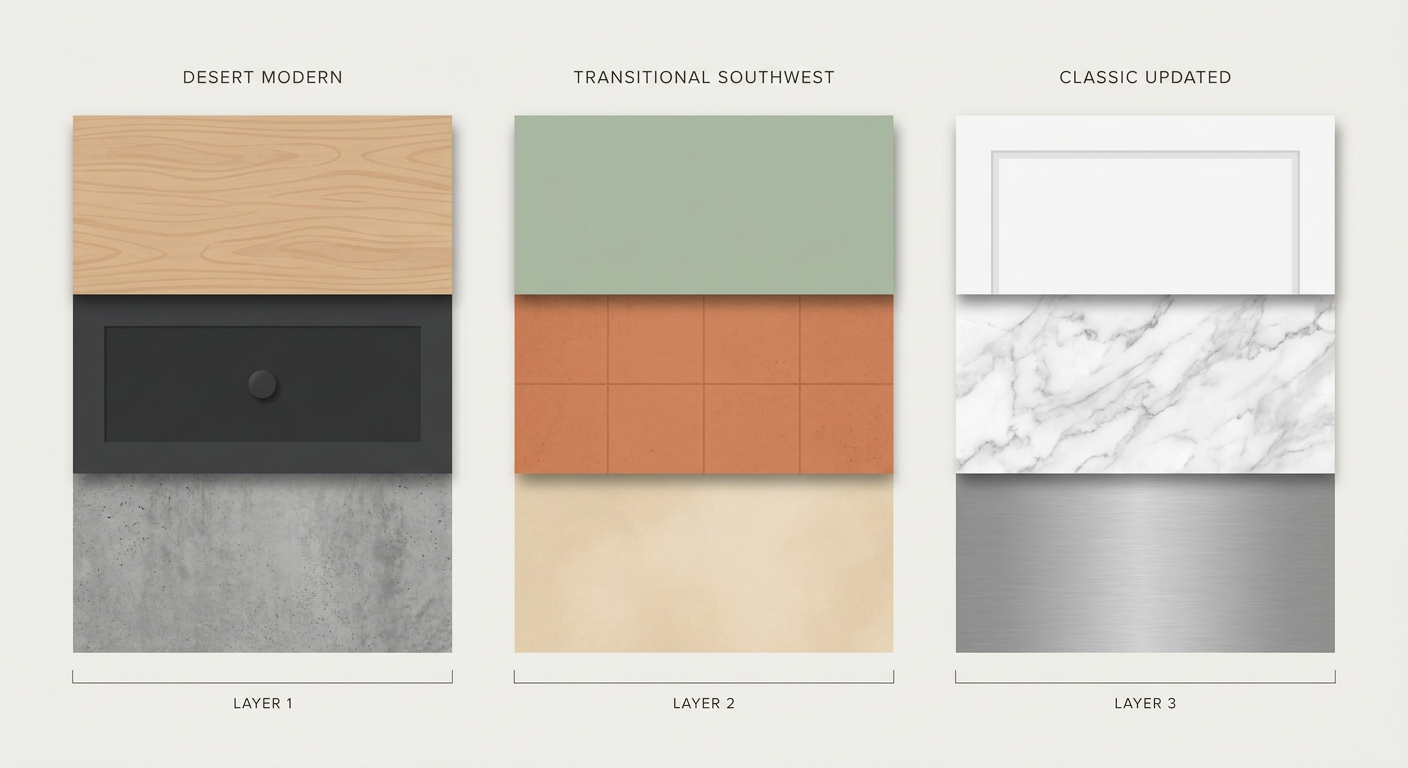 Three kitchen design style mood boards for McCormick Ranch