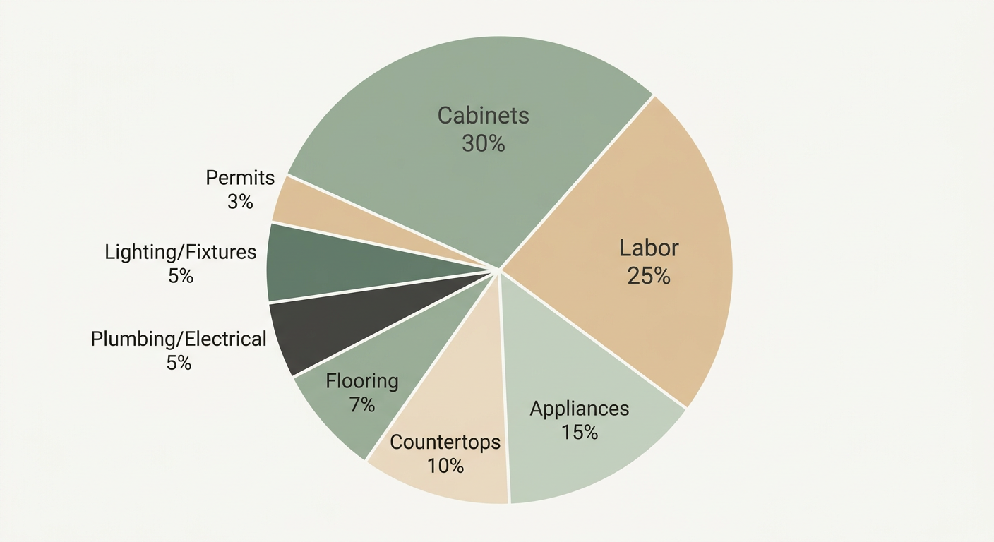 Pie chart showing kitchen remodel budget breakdown.