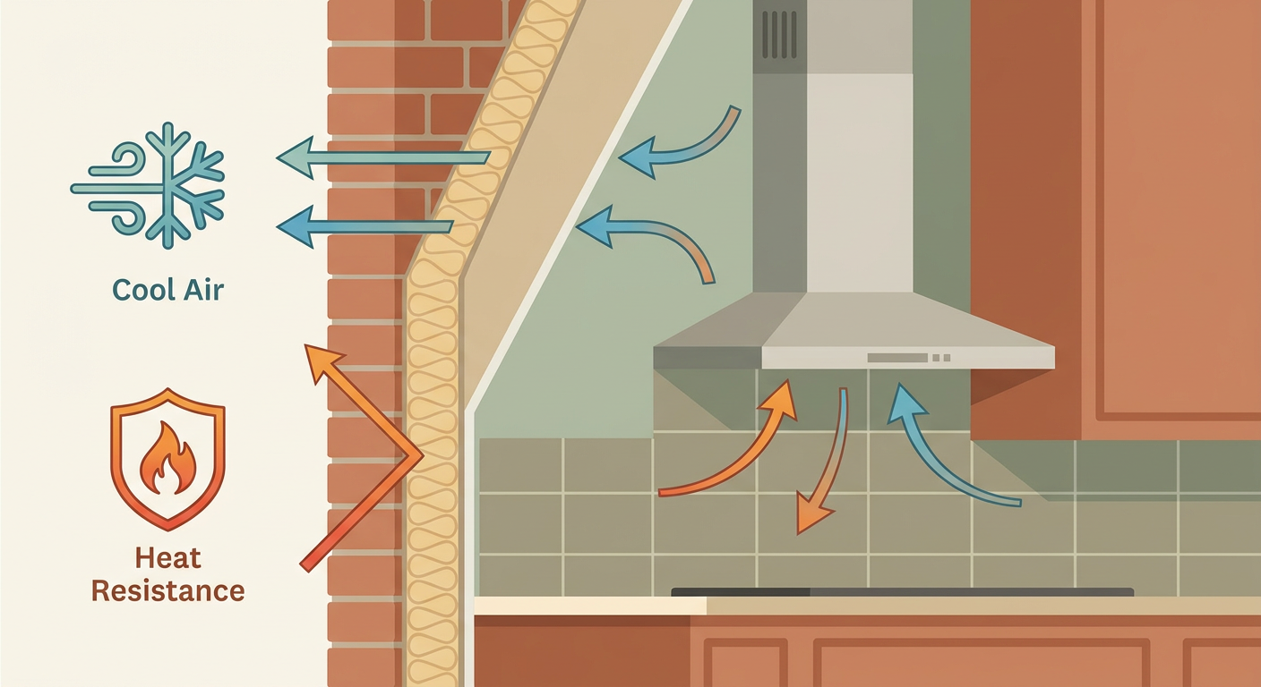 Cross-section illustration of an energy-efficient kitchen wall.
