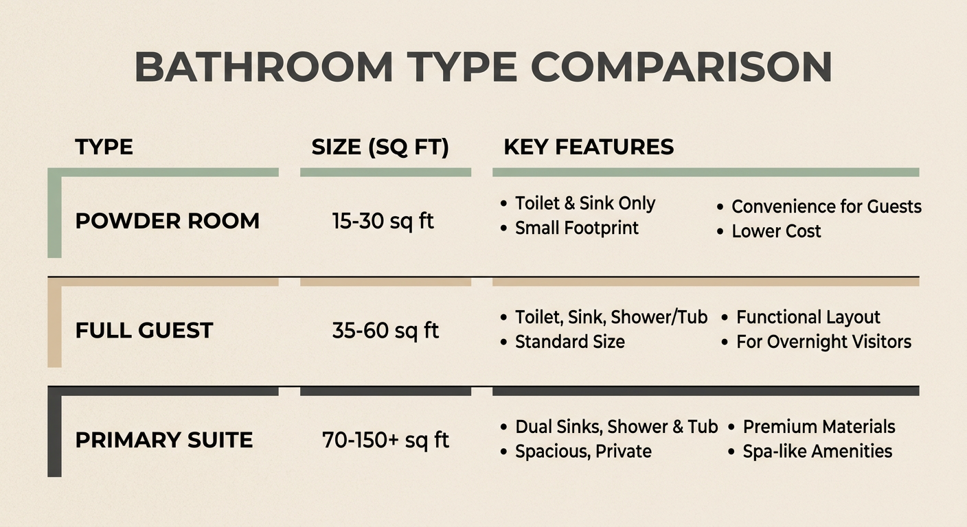 A comparison table of Scottsdale bathroom types and costs