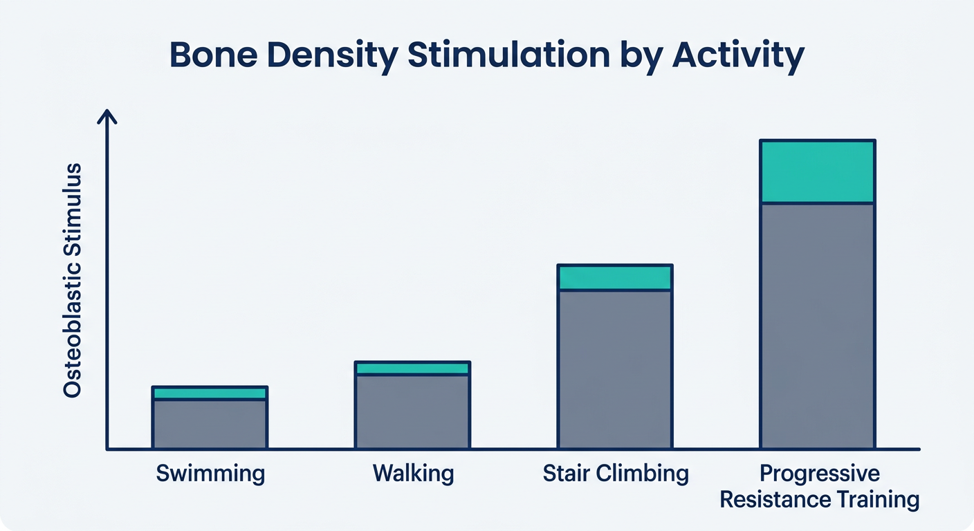 Bar chart comparing mechanical loading of different exercises on bone density