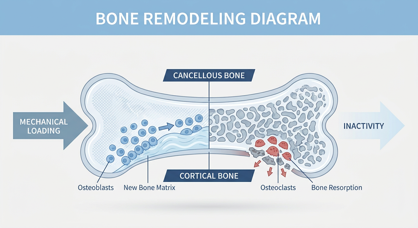 Diagram of Wolff's Law and bone remodeling process