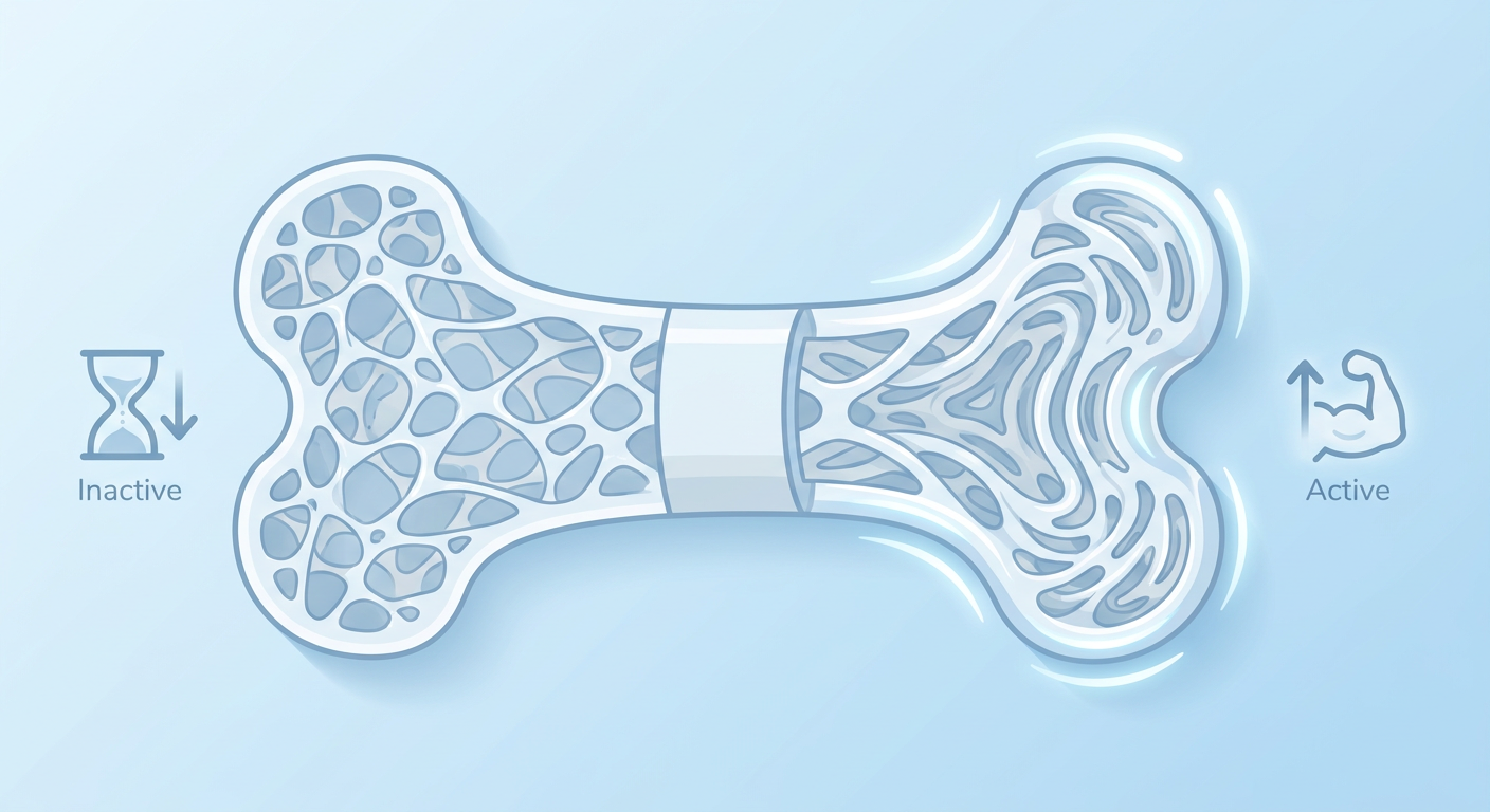 Anatomical illustration showing resistance training impact on bone density.