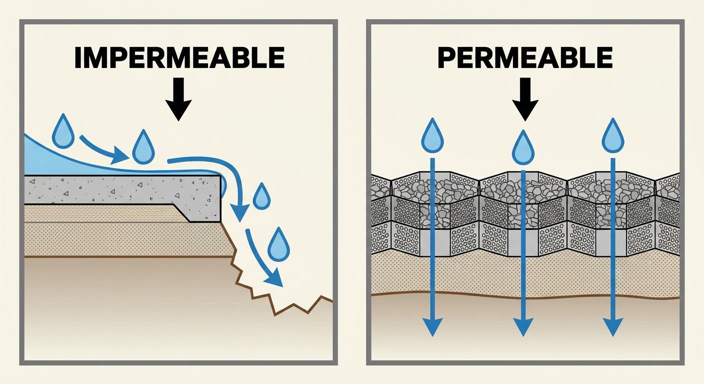 Carport Foundation Ideas: How to Build a Rock-Solid Base That Lasts 1 Cross-section comparison diagram of concrete vs. geocell drainage.