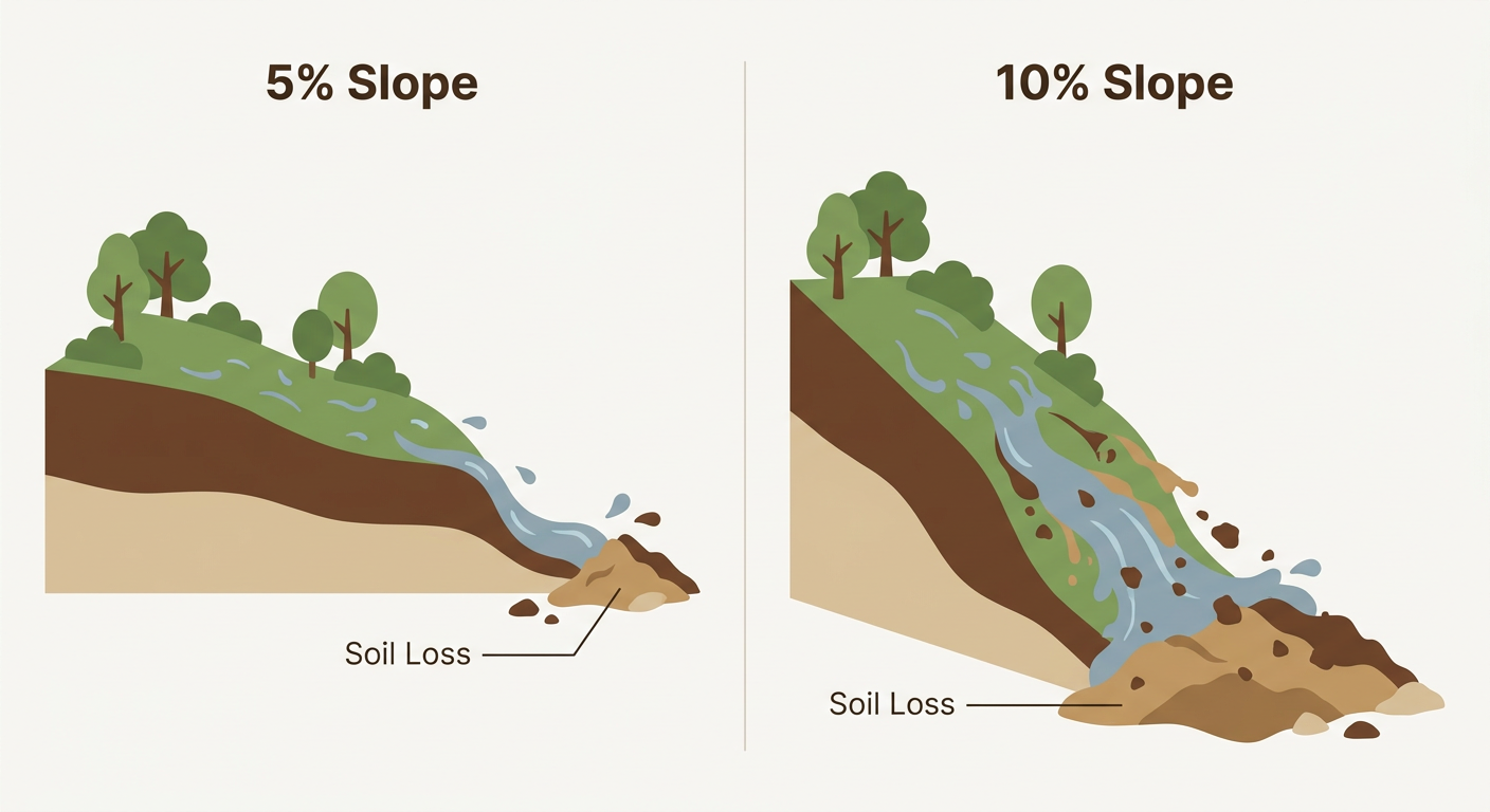 Stop Hillside Erosion: A DIY Guide to Geocell for Sloped Yards 1 Infographic showing erosion rates on different slope percentages