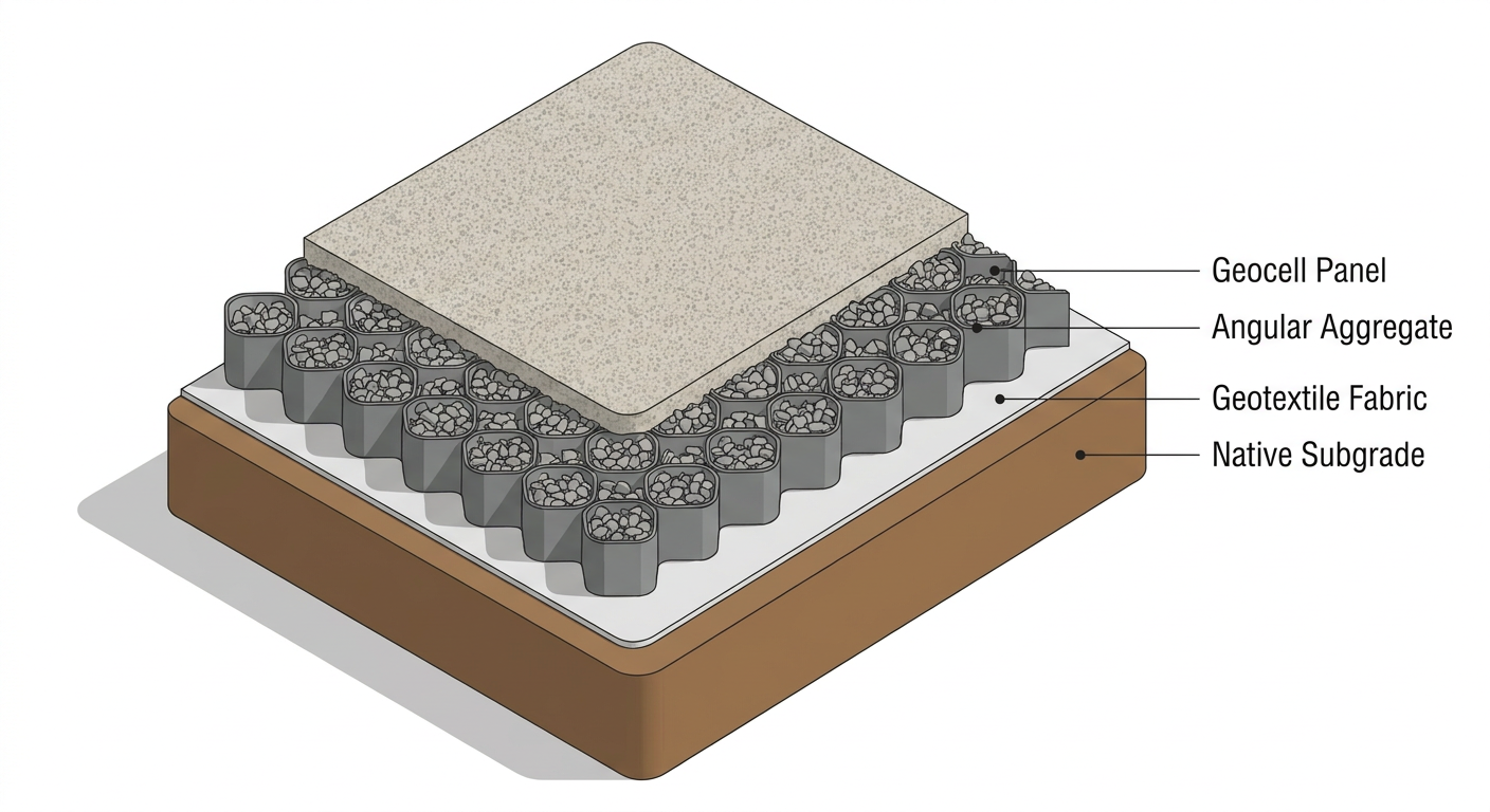 Build a Permanent Carport Base: The Ultimate Grid System Guide 1 Cross-section diagram of the carport foundation layers.