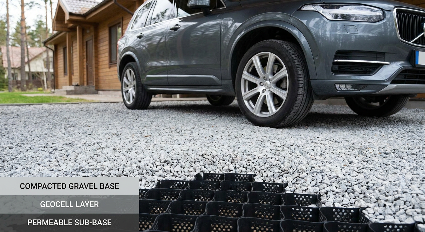 Build a Permanent Carport Base: The Ultimate Grid System Guide 2 A close-up of a completed carport base with a vehicle parked on top.