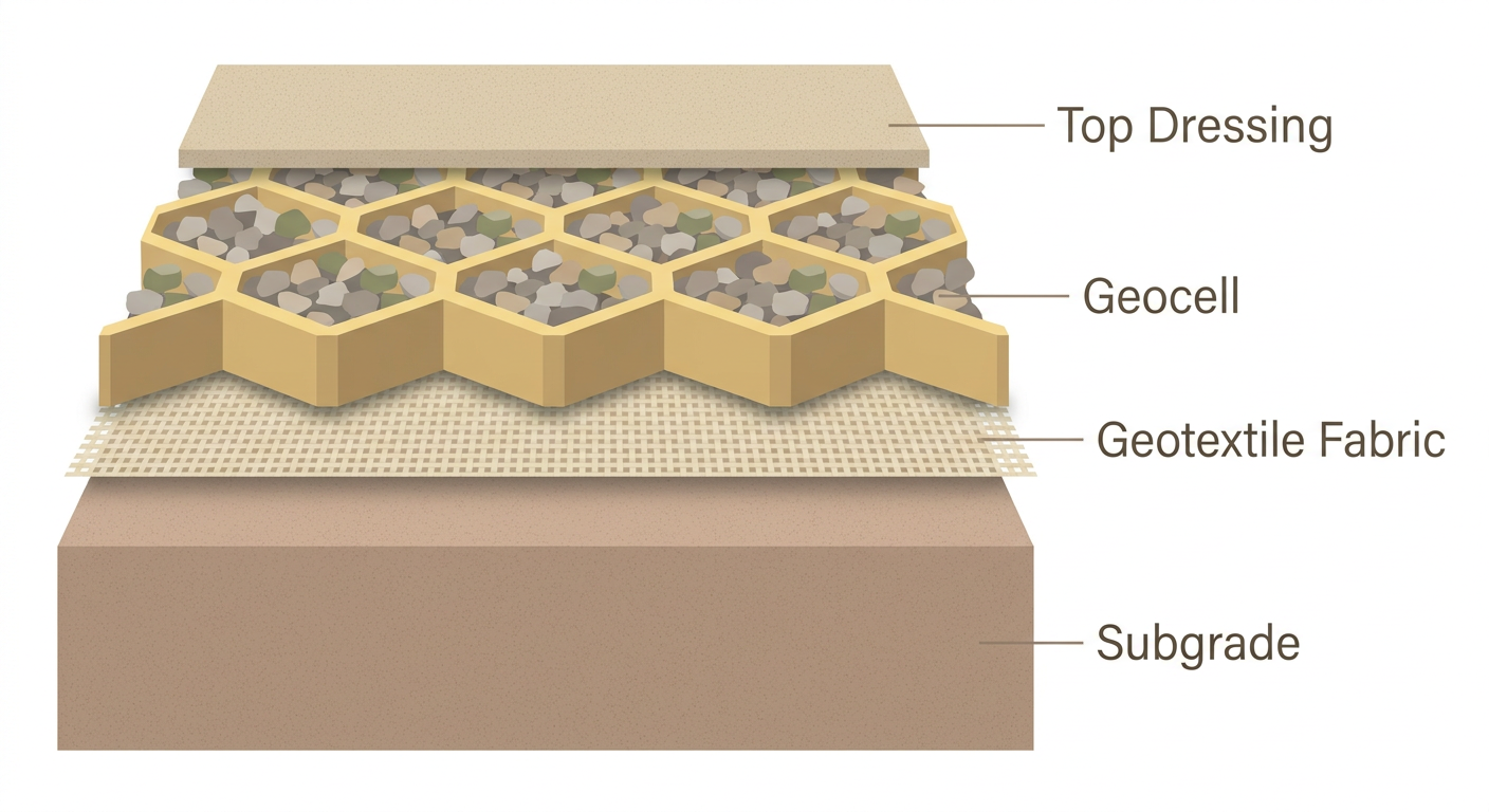 DIY Guide: How to Stabilize a Gravel Path with Geocell for Lasting Durability 1 Cross-section diagram of geocell confinement layers
