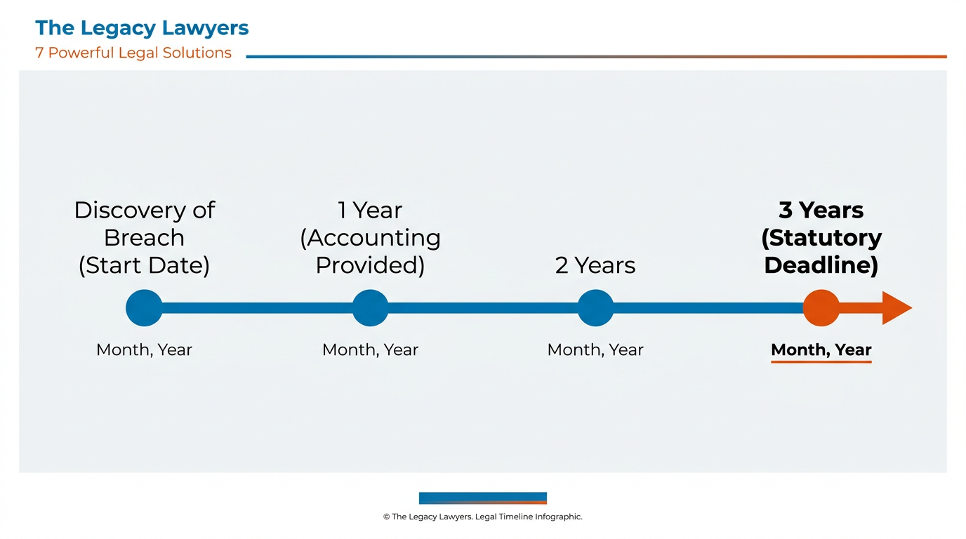 Common Trustee Breach Allegations in California: When to Seek Defense 3 Timeline showing the 3-year statute of limitations for trustee breach claims.
