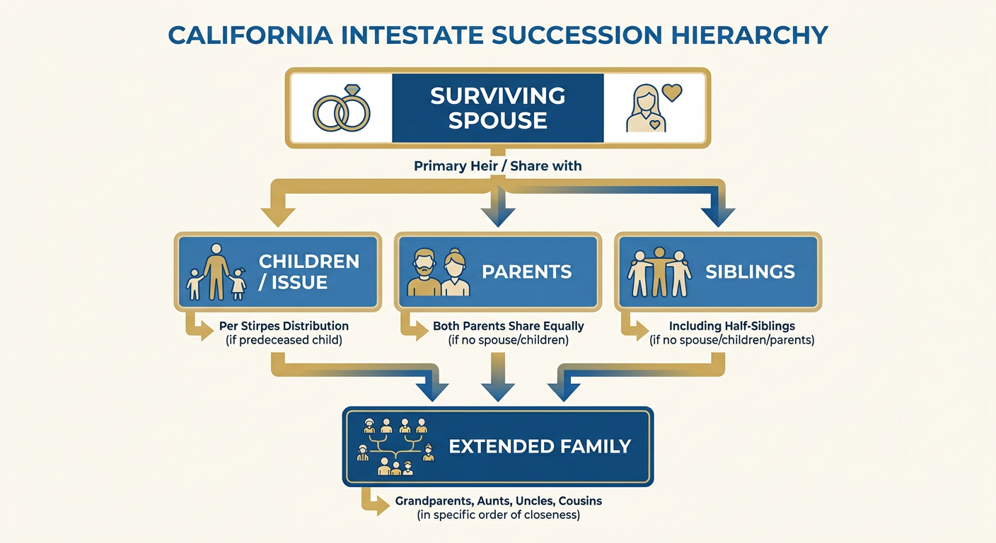 Navigating the California Probate Process Without a Will: Intestacy Laws Explained 1 California Intestacy Hierarchy Chart