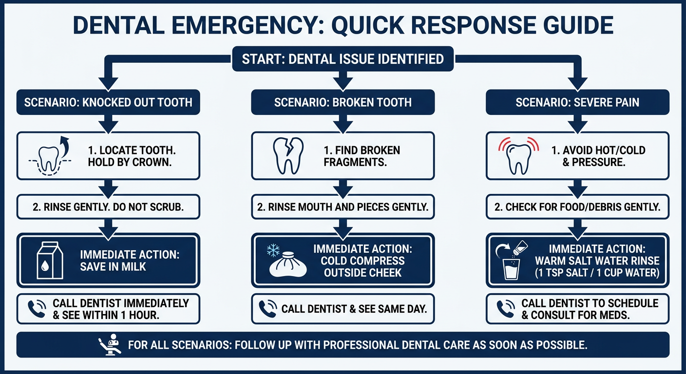 Emergency dental first aid decision tree chart.