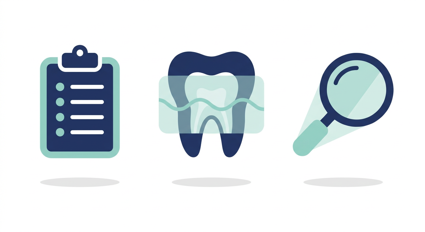 Isometric illustration of a dental examination process