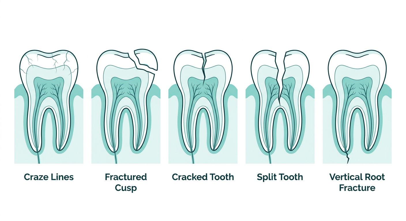 Cross-section diagram of different tooth fracture types