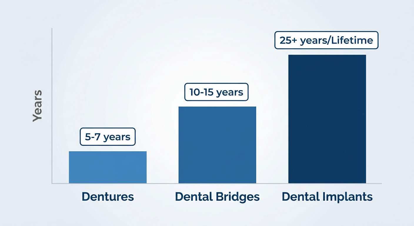 Comparison chart of dental restoration lifespans.