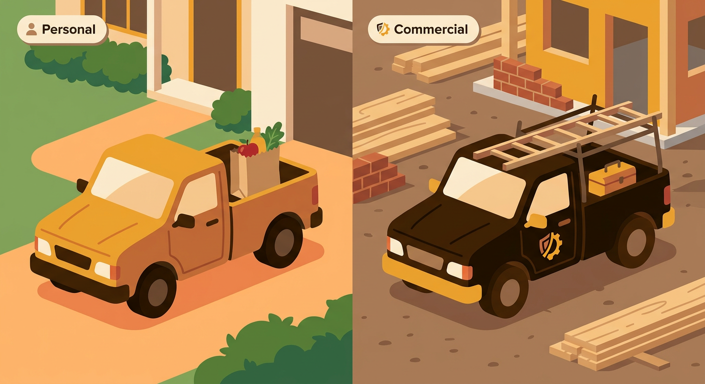 Truck Insurance in Gilbert, AZ: Essential Coverage for Truck Owners 2 Infographic showing different truck usage scenarios: personal commuting vs commercial hauling