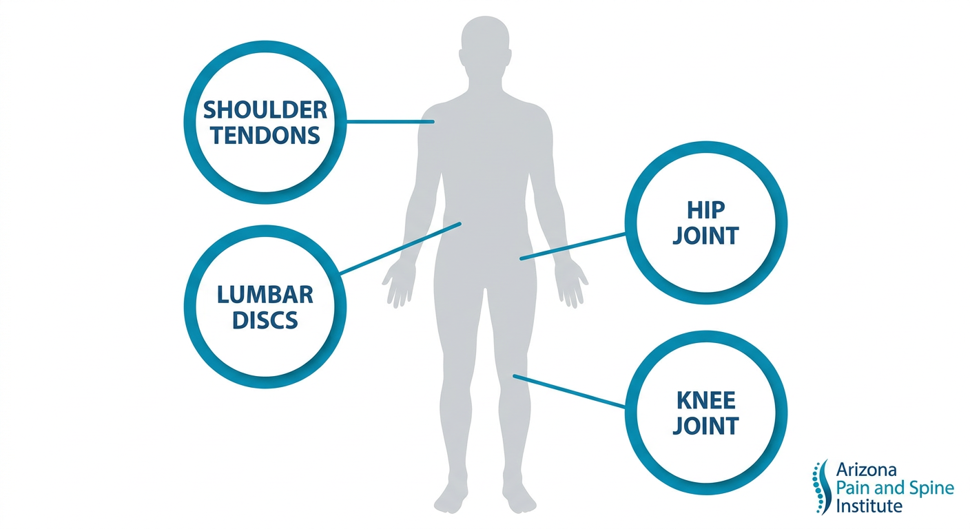 Anatomical diagram showing areas where regenerative medicine is most effective