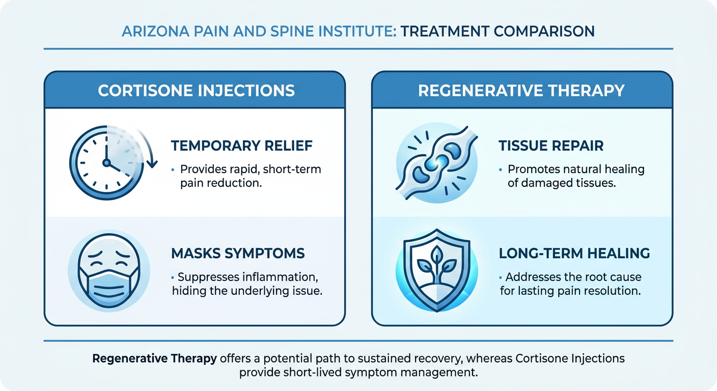Comparison chart showing Cortisone vs Regenerative Stem Cell Therapy