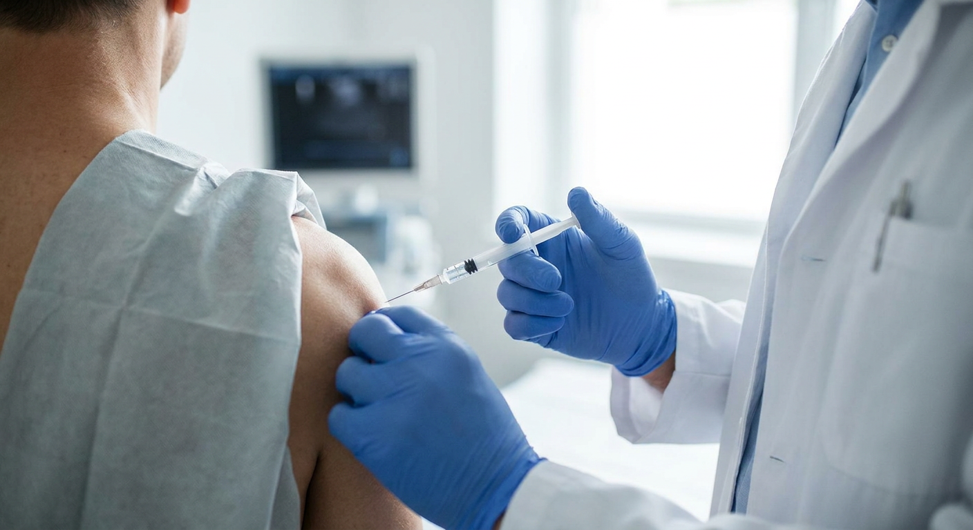 Close-up of a physician performing a targeted injection