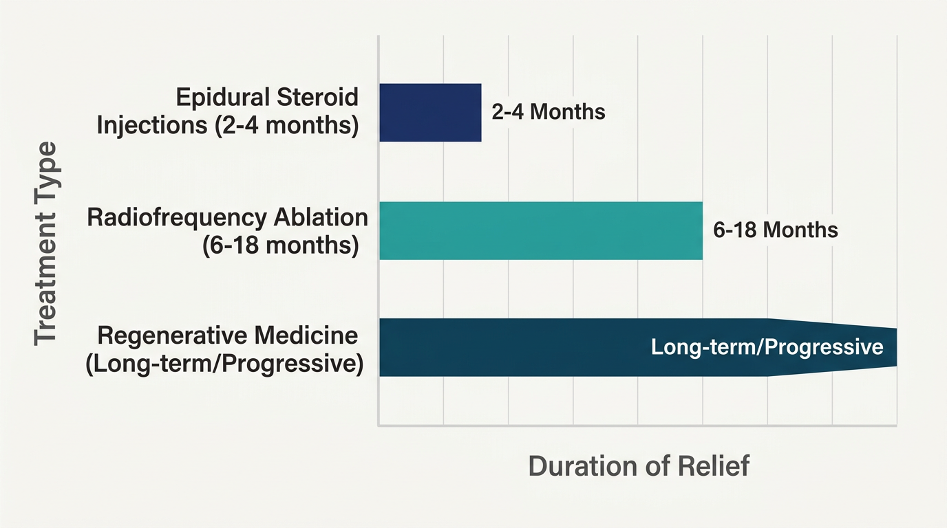 A comparison chart showing the duration of relief for different interventional treatments.
