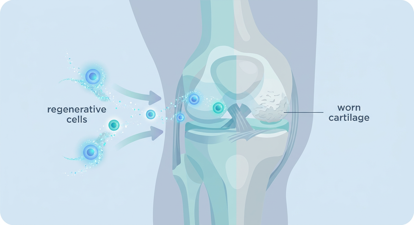 Diagram showing the mechanism of regenerative medicine on a damaged joint