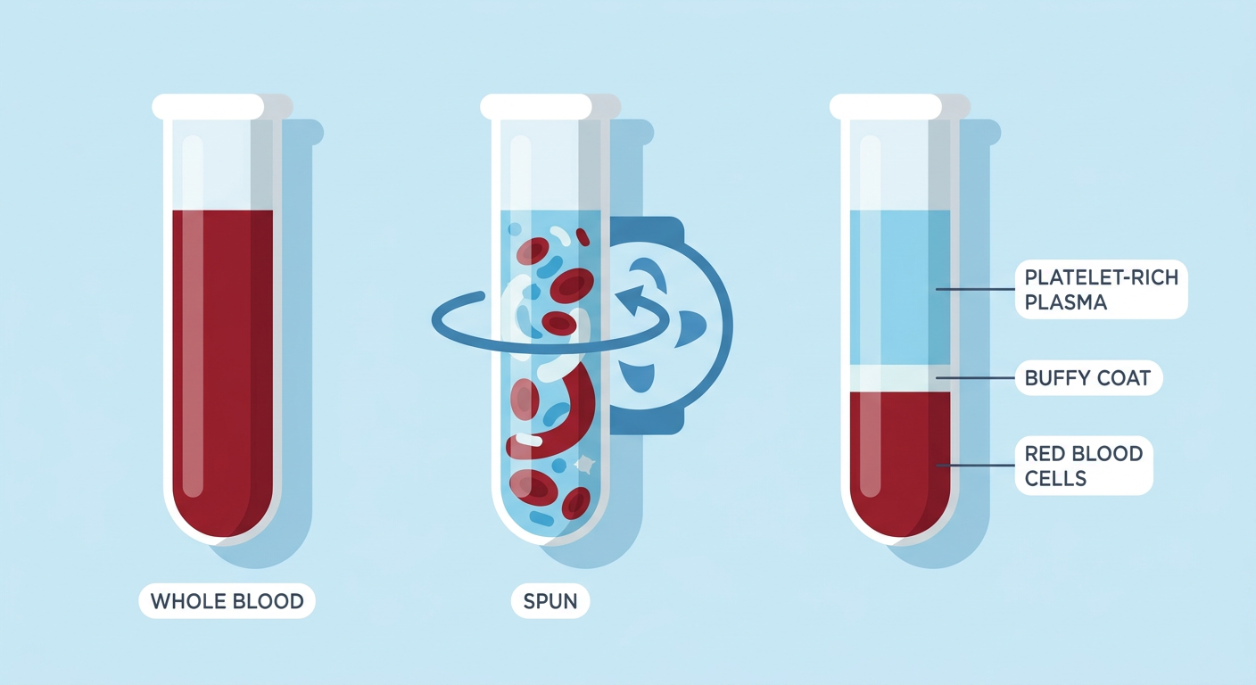 A diagram showing the separation of blood components into platelet-rich plasma.